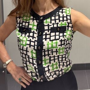 Chic Milly Black and Green Checkered Blouse - 100% silk - EUC size 2